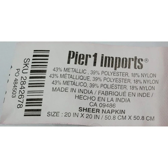 Pier 1 Red Green Sheer Napkins Set of 4 with Red Green Jingle Bells NWT - Picture 9 of 9